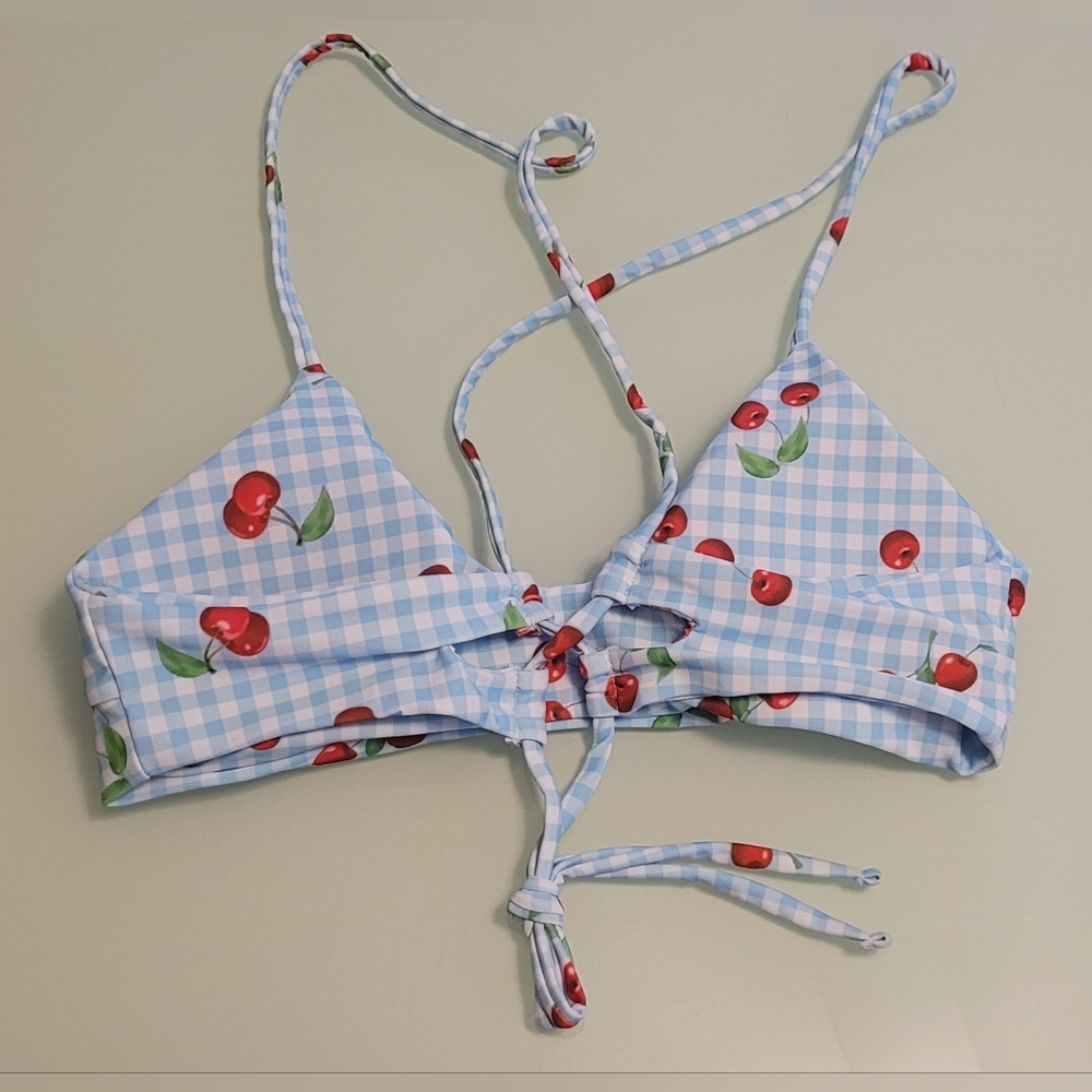 Cherry Print Blue Gingham Bikini Set SIZE SMALL - Picture 8 of 14
